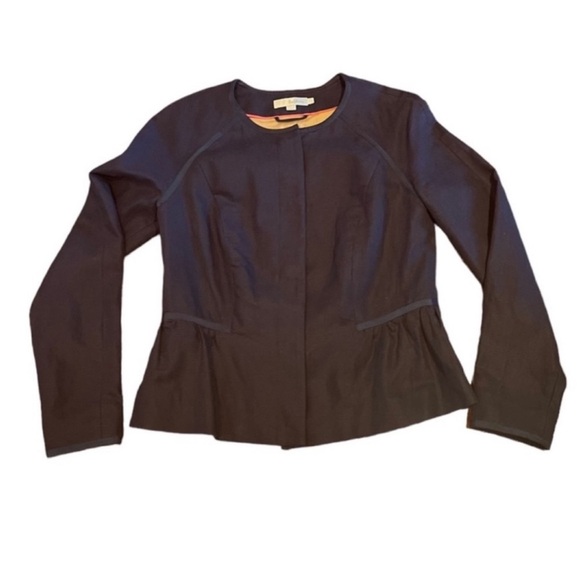 Boden blue long sleeve cotton flax blend casual collarless blazer jacket size 10 - Picture 8 of 13